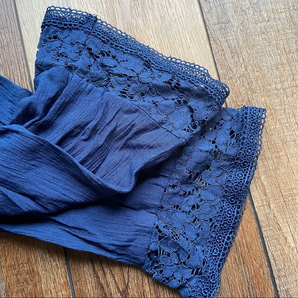 Sharagano Navy Blue Lace Detail Three Quarter Sleeve Dress Size L - Picture 3 of 9